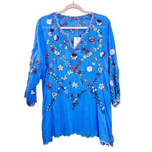 NWT Johnny Was Daisy Petal Embroidered Tunic Floral Bohemian‎ Blouse Festival XL